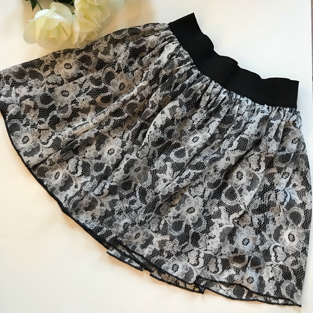 Cato Black and White Flower Print Skirt